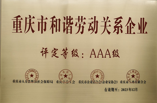 重庆市和谐劳动关系AAA级企业